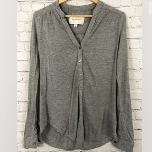 Amour Vert Henley XS Gray Blouse Shirt Roll Long Sleeve